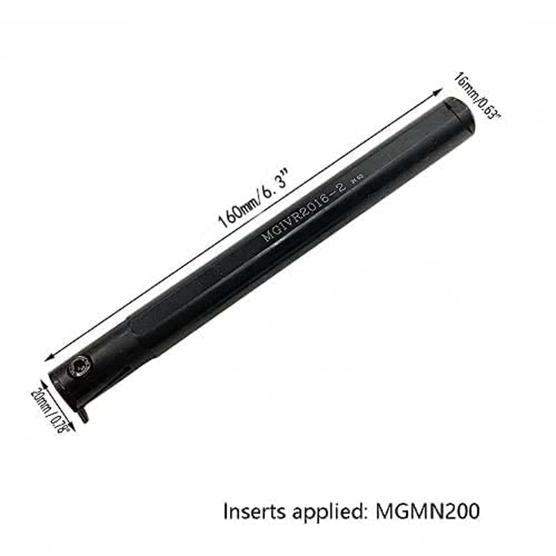 GBJ MGIVR2016-2 with MGMN200-G 3020 Grooving Cut-Off Cutter Grooving Insert Boring Bar 16mm 5/8" Grooving Cut-Off Holder for MGMN200 Carbide Inserts Holder MGIVR2016-2 + 10pcs MGMN200-G