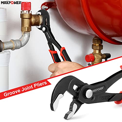 MAXPOWER 4-Piece Pliers Set, 8" Lineman, Cutters, Needle Nose & 10" Pump