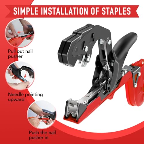 Grade Plant Tying Machine, Upgraded Tape Gun with 20 Tape Rolls & 10,000 Staples, Fast Vine Support Tool for Greenhouse/Vineyard/Farm, Lightweight Plant Tie Tapener Gun with Blades & Gloves (Red) Red