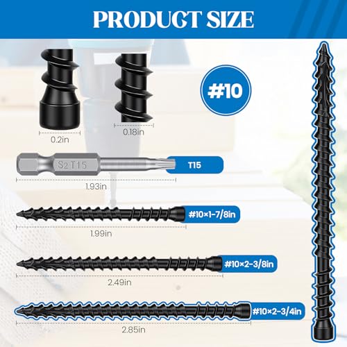 #10 x 2-3/4" Hidden Deck Screws, 410Pcs(5LB) Self Tapping Wood Screws with T15 Star Drive, Rust Resistant Timber Screws for decking,framing, Fencing(Bit Included, Black #10 x 2-3/4" 5 LB