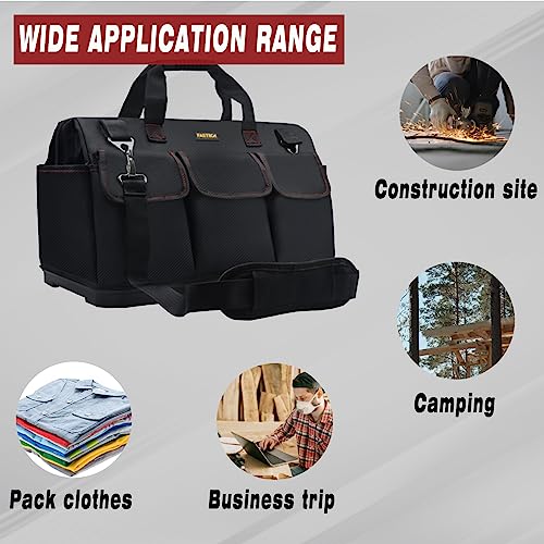 FASTECH 20-inch Heavy Duty Bottom Tools Bag with Wide Mouth for Tool Storage, Carrier and Organizer, Tool Bag for Men, Wide Mouth Tool Bags with Inside Pockets (20 Inch) 20IN BOTTOM