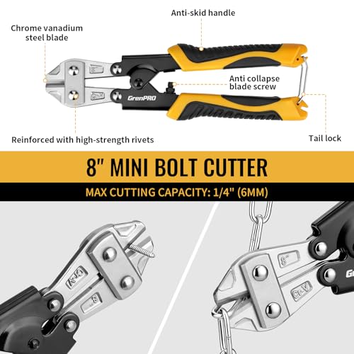 GRENPRO 3-Piece Bolt Cutter Pliers Set, 14", 8" Mini & 8" Wire Cable Cutters 3-Piece Bolt Cutter Set
