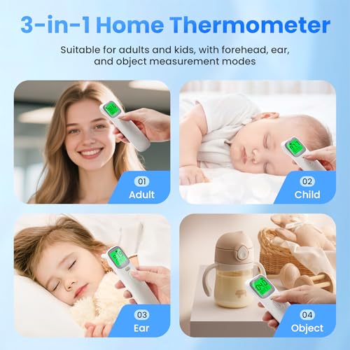 3-in-1 Ear Forehead Thermometer for Adults Kids with Object Mode