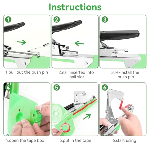 Plant Tying Machine, Lightweight Plant Vine Tying Tape Machine Tool, Plant Tape Gun for Tomatoes, Grapes and Vegetable Garden, Come with 10000pcs Staples 10 Rolls Tape (Green) Green