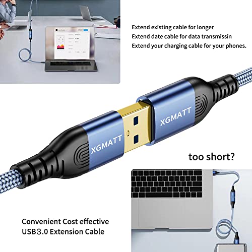 USB Extension Cable 2 Pieces 2 m, USB 3.0 Extension Cable A Male to A Female with Elegant Aluminium Connectors, Nylon Fabric Sheath for Card Reader, Keyboard, Printer, Scanner, Camera | USB 3.0 extension cable for card reader, keyboard, printer, scanne...