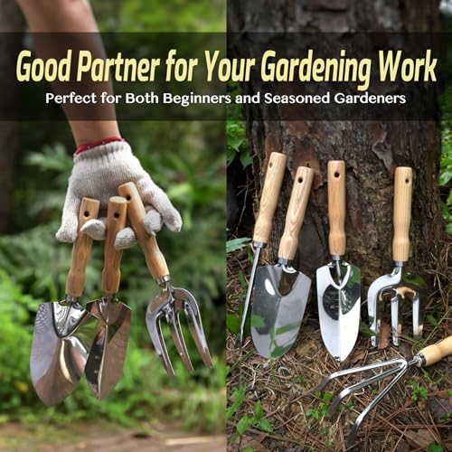 13-Piece Garden Tools Set with Tote Bag & Apron, Repotting Mat - Stainless Steel Heavy Duty Planting Kit, Ergonomic Non-Slip Handles - Gardening Gift for Women, Mom, Home Gardeners WHA-13PCS