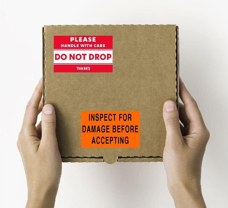 ChromaLabel 3 x 5 Inch Inspect for Damage Imprinted Shipping Handling Labels, Fluorescent Orange, 500 Roll 3" x 5" 500/Roll
