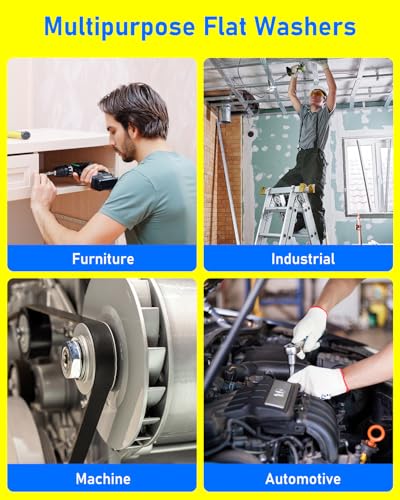 250PCS Flat Washers, HOLMOL Washers for Screws, Stainless Steel Fender Washer Assortment with 15 Sizes M3 M4 M5 M6 M8 M10 M12, Metal Assorted Large Washer Set 250pcs 250