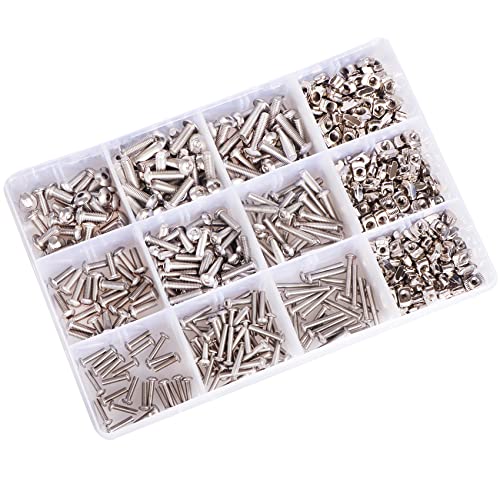 600Pcs M3 M4 M5 2020 Series T Nuts & Button Head Socket Bolts Assortment Kit – Nickel-Plated Carbon Steel T-Nuts & 304 Stainless Steel Button Head Hex Socket Bolts for 3D Printers, CNC, Industrial