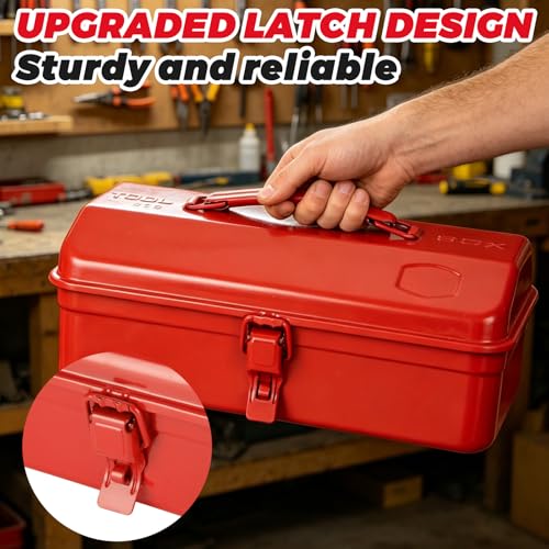 JMIATRY Red Small Metal Tool Box 12 Inch Steel Portable Mini Tool Boxes