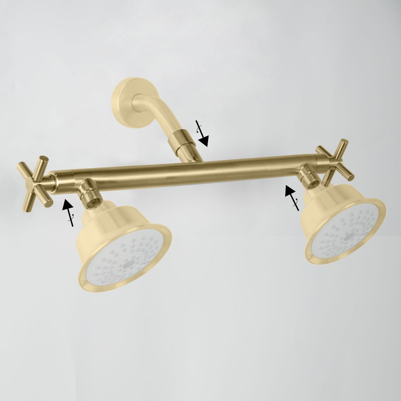 Shower Head Manifold with Double Outlet and Shut Off Valves for Dual Sprayer Showering System,Can Connect Two Showerheads,Brushed Gold，STG04-LL 11.8-inch Brushed Gold