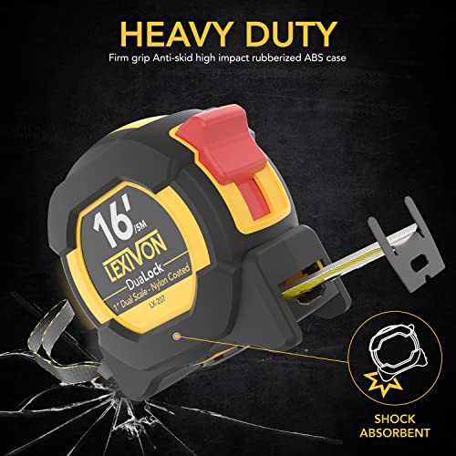 LEXIVON [4-Pack] 16Ft/5m DuaLock Tape Measure | 1-Inch Wide Blade with Nylon Coating, Matte Finish White & Yellow Dual Sided Rule Print | Ft/Inch/Fractions/Metric (LX-207X4) 16 ft / 5 m (pack of 4)