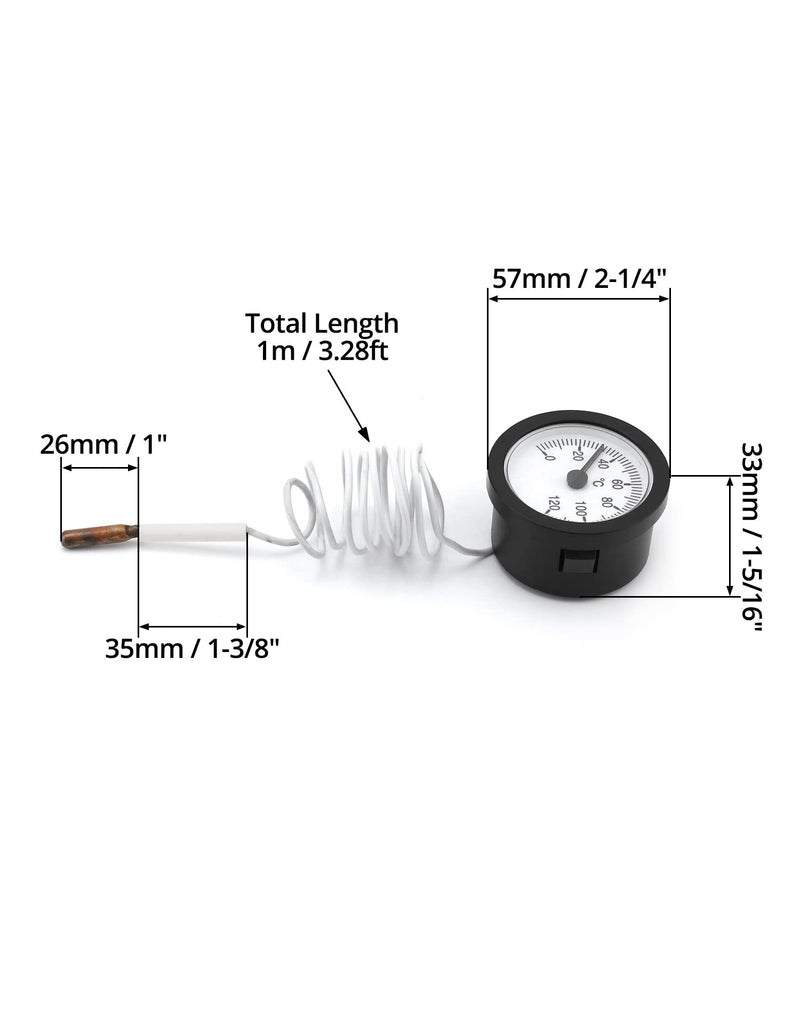 QWORK thermometer with capillary sensor used for boilers, heating and cooling systems, capillary 1000 mm, 0-120°C