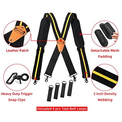 MELOTOUGH 1 PCS Padded Tool Belt with D ring for men Adjustable for 32"-50" Waists + Tool Belt Suspenders Tool Harness for Heavy Duty Work Movable shoulder Pads