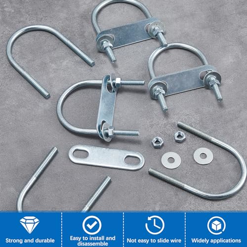 Therwen 16 Sets U Bolt Round Bend Zinc Plated with Nut, M6 x 50 mm X 80 mm