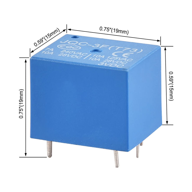 Heschen PCB relay, JQC-3F(T73), DC3V coil, SPDT, 7A 240VAC, 5 pin terminals, 5 pieces