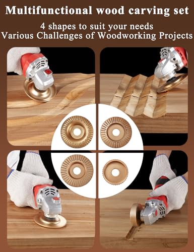 Heavy-Duty 5PCS Wood Carving Disc Set+5PCS Rotary Burr Rasp Set,4" or 4 1/2" Angle Grinder with 7/8" Arbor,Grinding Wheel Shaping Discs for Wood Grinding,Wood Angle Grinder Accessories 15