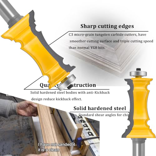 TAIWAIN 1/2 Shank Router Bit Set 3 PCS Round Over Raised Panel Cabinet Door Rail and Stile Router Bits Sets Wood Milling Tool Groove Tongue Cutter Tool for Woodworking 24