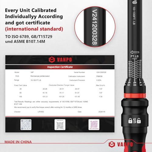 VANPO Torque Wrench 3/8-Inch Drive, 10-100 ft-lb, for Motorcycle