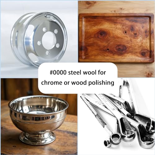 (4 Pack) Civrowii 0000 Steel Wool Hole Filler, Gap Blocker, Barrier, Also for Glass Fine, Steel Wool Pads for Chrome or Wood Polishing (4) 4
