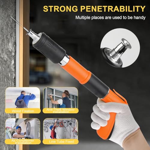 SONEE Concrete Nail Gun Kit, 5 Speed Adjustable Manual Nail Gun for Concrete, Woodworking Decoration Nailer Gun, Wall Fastening Tool (Orange) Orange