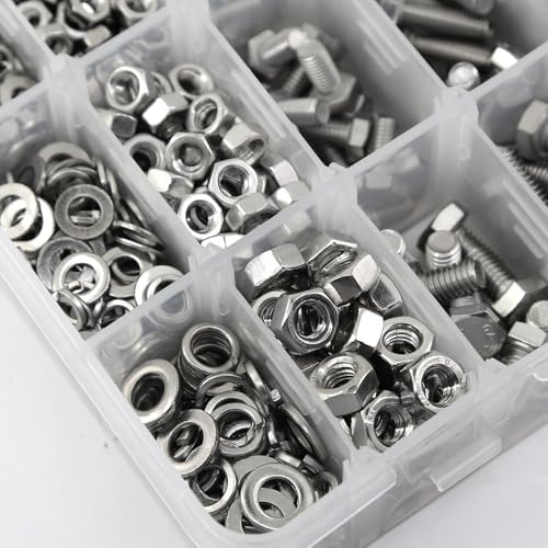 860pcs 304 Stainless Steel Metric Bolt Assortment Kit,M4 M5 M6 Bolts and Nuts Washers Assortment Set,14 Most Common Sizes M4 M5 M6 Bolts and Nuts Kit (SS304 860PCS)