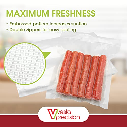 Zipper Vacuum Seal Pouches by Vesta Precision - Clear and Flat Vacuum Sealer Bags with Zipper and Valve - Designed for Handheld Vacuum Sealers - 15 Vacuum Bags per Box (28x40 cm) 11 x 16 inches