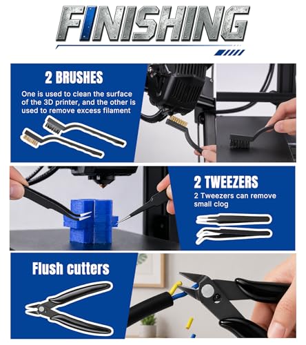 Glamgen 3D Printer Tool Kit, 34PCS 3D Printer Accessories Set with Tool Box Includes Nozzle Cleaning, Removal Scrapers, Finishing Tools, 5 Types of Files, Brushes, Wire Cutter and Engraving Knife