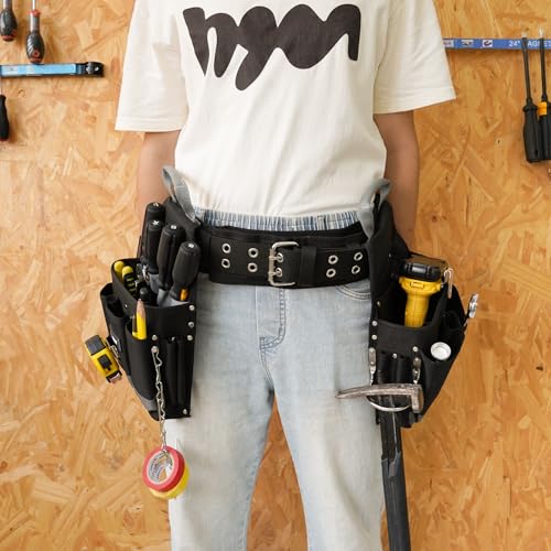 MELOTOUGH Electrician Tool Belt Set, Padded Work Rig with detachable Tool Pouches and Utility Apron, Combo Harness with Carry Handles for Carpenter Construction Tool Belt with Pouch