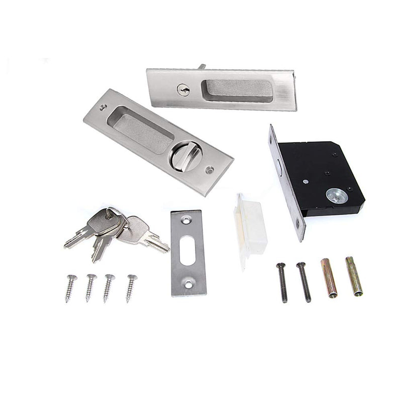 LWZH 6.3" Silver Invisible Recessed Handle Latch with Keys Interior Pocket Door Lock Sliding Barn Door Lock Furniture Hardware (1 Pack) 1 Pack
