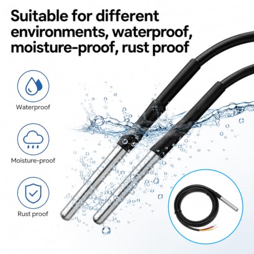 Pack of 5 DS18B20 Waterproof Temperature Sensor 1-Wire Digital Temperature Sensor 5 m Cable Compatible with Arduino Raspberry Pi Shelly Temperature Sensor for Industrial DIY Projects