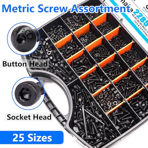 500PCS M3 M4 M5 Metric Screw Assortment Kit + 2285PCS M2 M3 M4 M5 Metric Screw Assortment Kit, 6-20mm Socket Head & Button Head Screws Bolts and Nuts Kit