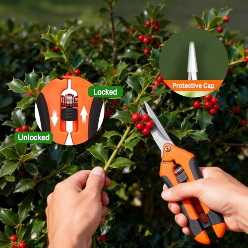 3PCS Garden Pruning Shears Set - Heavy Duty Bypass Pruners, Sharp Stainless Steel Gardening Scissors with Ergonomic Handle, Secateurs for Plants, Flowers, Fruit Trees, Bush Trimming (Orange) Orange
