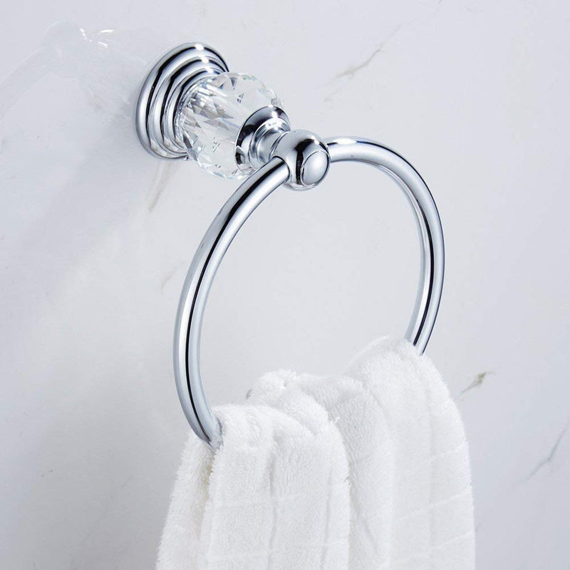 WOLIBEER Crystal Bathroom Accessories, Chrome 24 Inch Towel Bar Set Polished Brass Toilet Paper Holder Towel Ring Coat Hooks Bathroom Hardware 4 Pieces Wall Mounted Silver