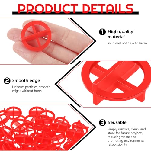 Nuanchu 1000 Pcs 1/16"(2mm) Tile Spacers Removable Cross Ceramic, Red 1/16"(2mm)