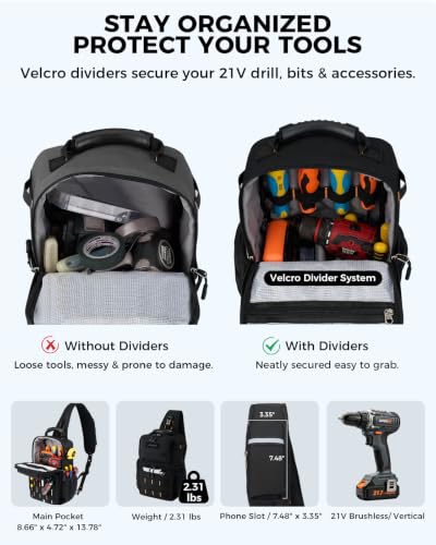 Electrician Tool Chest Bag, Tactical HVAC 3-Point Harness Black