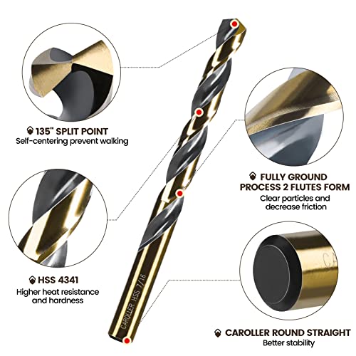 CaRoller 29Pcs Drill Bit Set,135 Degree Tip High Speed Steel 1/16"-1/2"-29pcs-Black and Gold