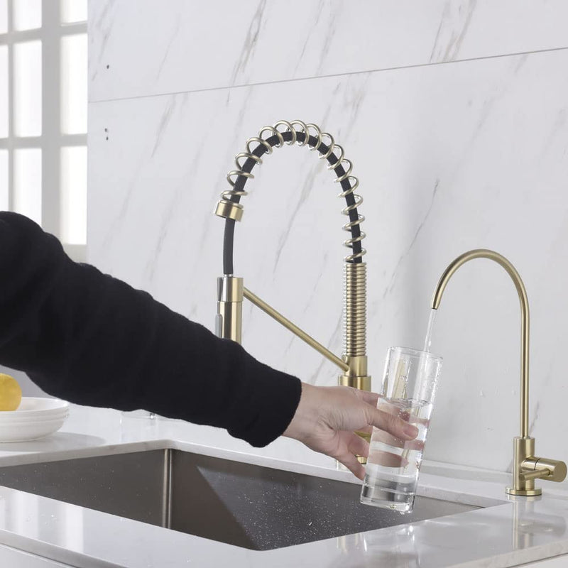Lead-Free Gold Drinking Water Faucet, Non-Air-Gap Pure Water Filter Faucet | Beverage Faucet in 304 Stainless Steel, 360° Rotation Spout RO Faucet for Kitchen Sink Reverse Osmosis Water Purify System Brushed Gold