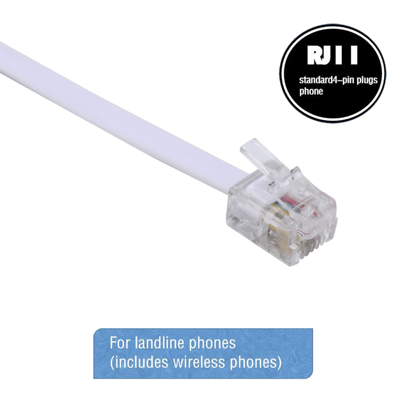 LanSenSu Phone Line Splitter,Telephone Splitter,with RJ11 6P4C Plugs,Suitable for Telephone,Fax Machine,White 2-Pack 2Pack-White White
