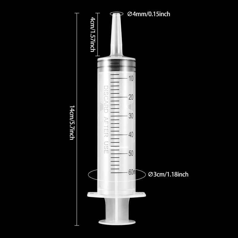 Syringes 60 ml, pack of 5 plastic syringes, plastic syringe, plastic syringe, measuring syringe, dosing syringe for industrial, liquid measurement and dispensing, animal feeding, plant watering