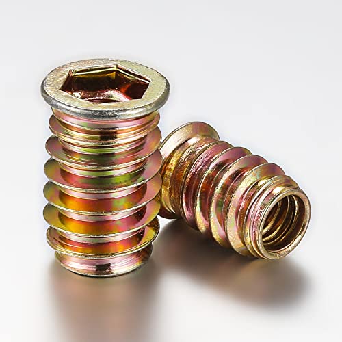 Wensilon 1/4"-25 200Pcs Threaded Insert for Wood Hex Drive Wood Inserts Furniture Nuts
