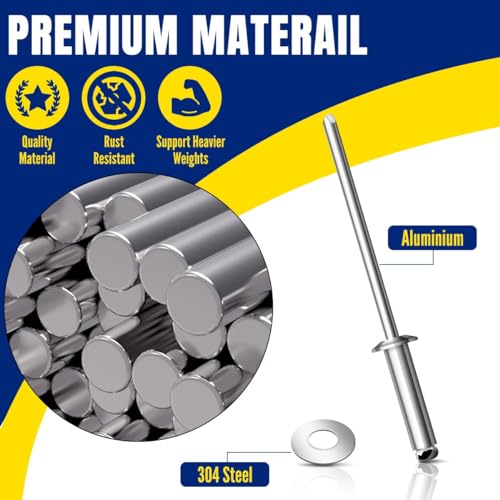 Canitu 890pcs Pop Rivets Assortment Kit, 18 Sizes, Aluminum & Stainless Steel Backup Washers, Blind Rivets with Storage Case for Sheet Metal, Automotive & Railway (Silver) Silver