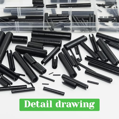 400Pcs Roll Pin Assortment Kit, Slotted Tension Pins, Split Dowels & Expansion Spring Pins, 31 Sizes M1.5 M2 M2.5 M3 M4 M5 M5.2 M6 M8 M10, Durable Spring Steel for Secure Fastening 400