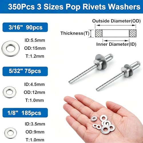 smseace 700Pcs 304 Stainless Steel Pop Rivets with Washer Assortment Kit 8-Sizes Stainless Rivets(1/8Inch 5/32Inch 3/16Inch) for Metal,Furniture,Automotive,Instruments Silver Stainless Steel 700Pcs 8-Sizes