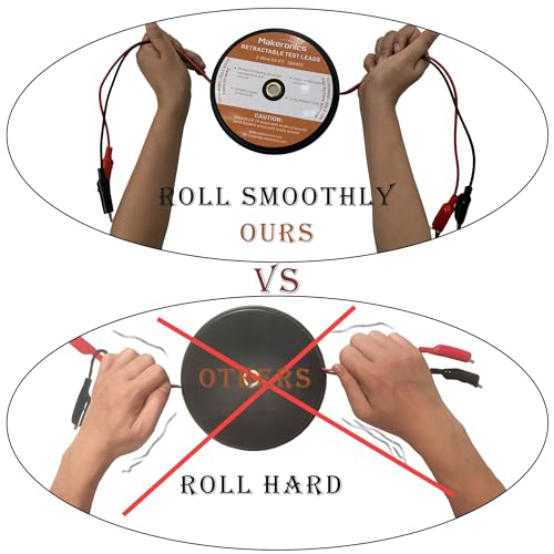 2 Wires 30FT 18AWG Retractable Test Leads with Roll-up Storage Pouch