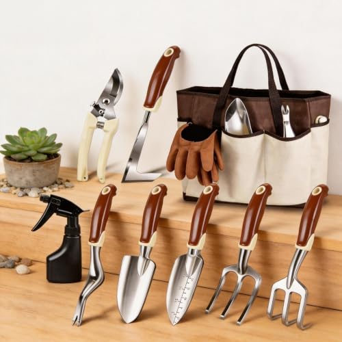 10Pcs Aluminum Garden Tools, Non‑Slip Handle with Gloves, 600D Tote Bag