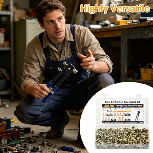 OctBird 430Pcs Rivet Nut Tool Kit, Metric Rivet Nut Combination (M8/M6/M5/M4/M3), Rivnuts Suitable for Furniture, Decoration, Automotive, Marine and Industrial Applications