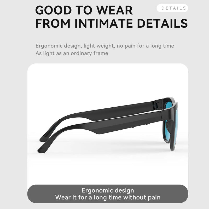 GS01 Smart Bluetooth Sunglasses, Audio Sunglasses With Speaker, UV400 Polarized lens, Open Ear Music, Touch Control Black