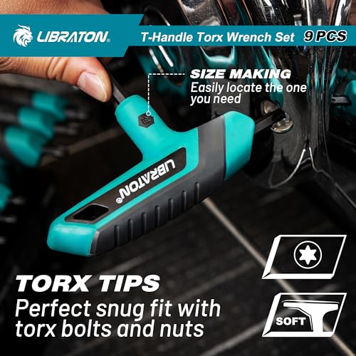 LIBRATON T Handle Torx Set T10-T50, Torx T Handle Set, Torx Wrench Set 9PCS (Torx)