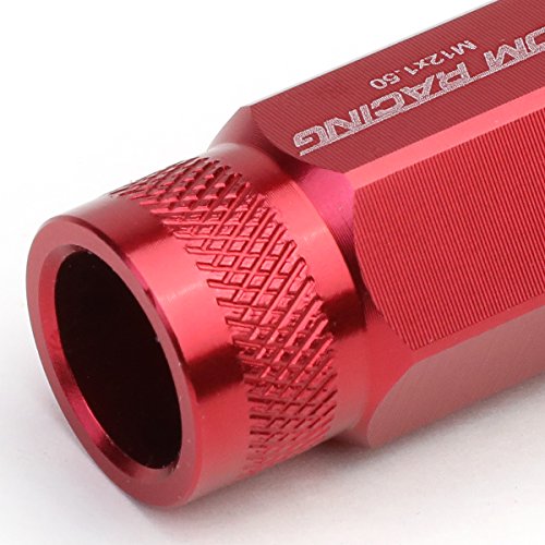 DNA MOTORING LN-ZTL-9026-15-RD 20Pcs M12 x 1.5 Open End Style Wheel Lug Nuts w/Deep Drive Extension Adapter, 25mm OD/50mm H, Red
